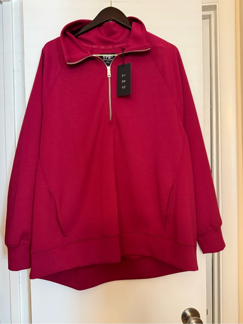 NWT Abercrombie & Fitch YPB neoKNIT MAX half-zip sweatshirt XXL Raspberry Color